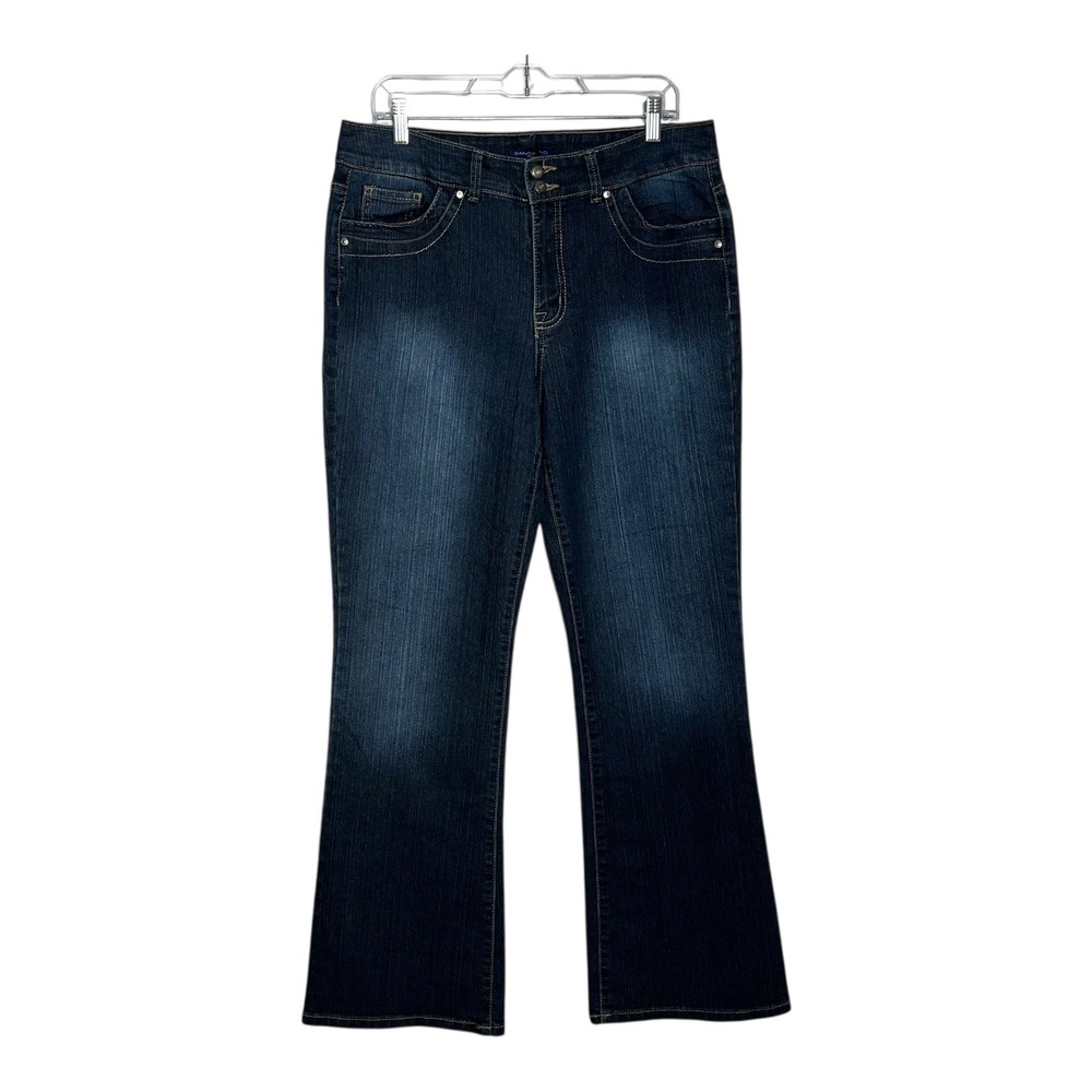 Bandolino Denim Womens 14 Dark Wash Rhinestone Embellished Bootcut Jeans Stretch
